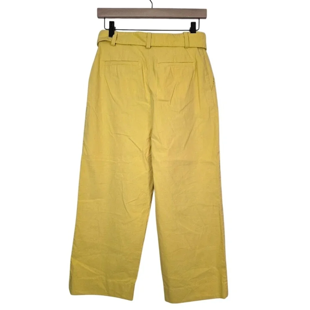 Anthropologie Women's 0 Wide Leg Cropped Pants Yellow Belted High Rise‎ Pleated